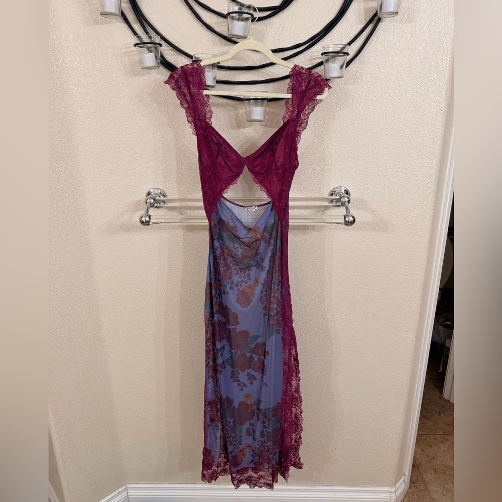 Free People Intimately Suddenly Fine Maxi slip dress ocean combo Size Small